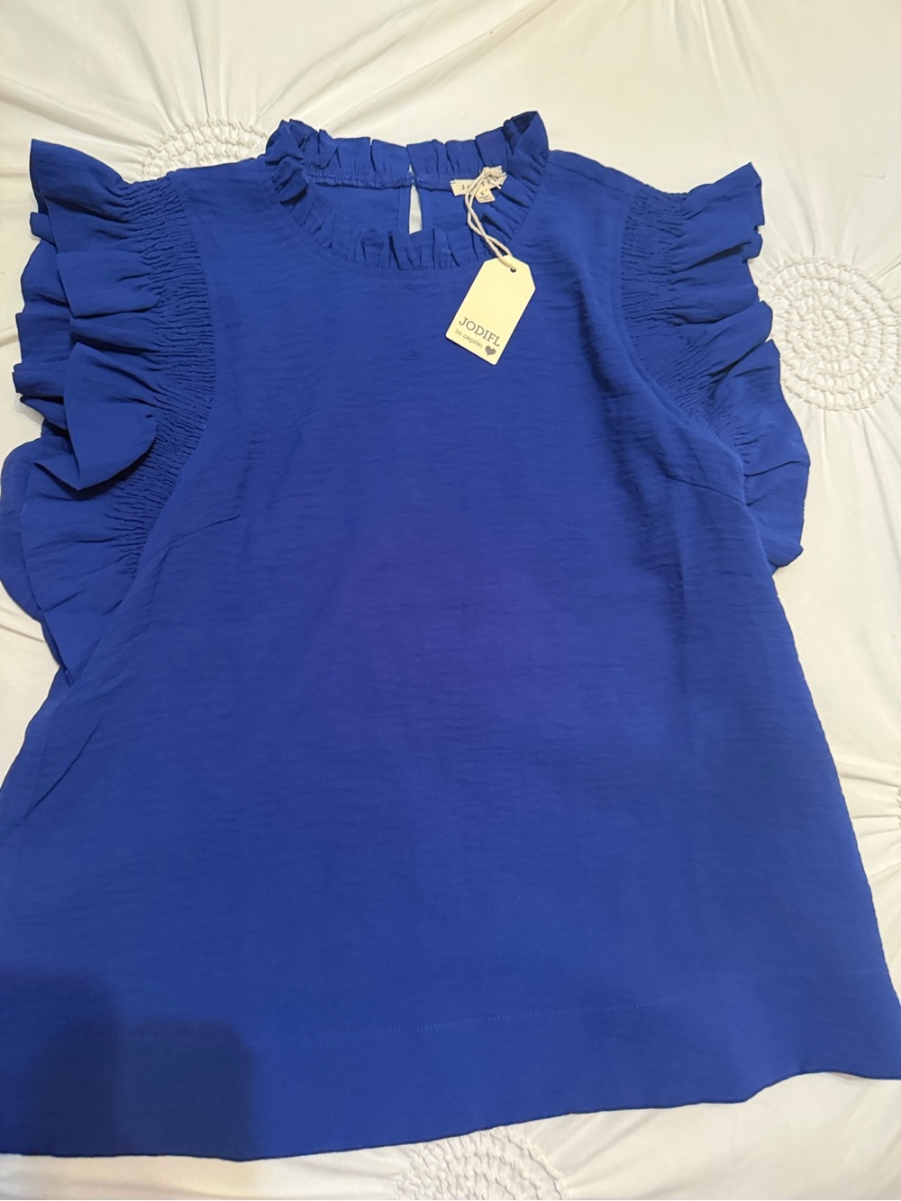 JODIFL Blue Ruffle Sleeve Blouse